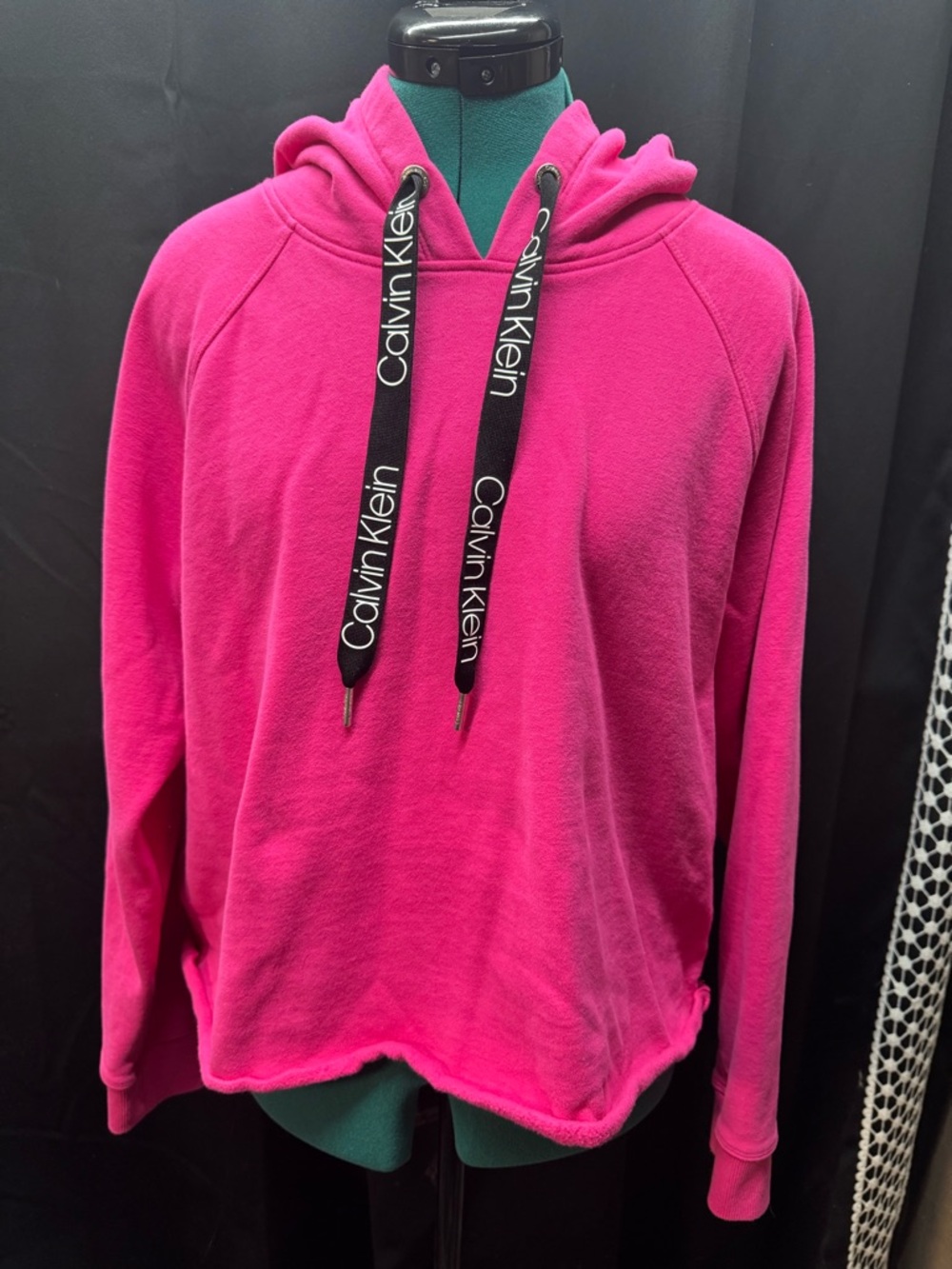 Calvin Klein Hot Pink Hooded Sweatshirt with Logo Drawstrings